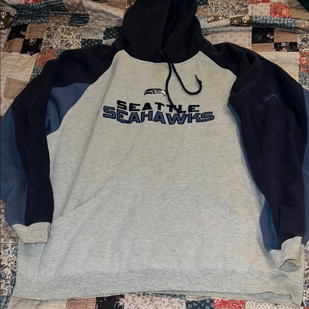 Y2K Reebok Seattle Seahawks Men's Gray and Blue Hoodie XL